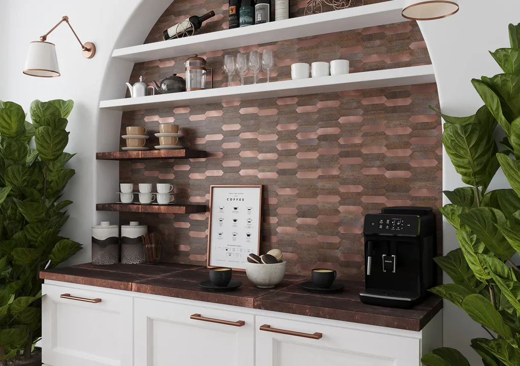 Home with Copper Peel and Stick Backsplash Tiles